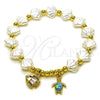 Oro Laminado Fancy Bracelet, Gold Filled Style Shell and Turtle Design, with Ivory Pearl and White Cubic Zirconia, Polished, Golden Finish, 03.341.0258.07 (Thickness, 7 Inches Length)
