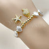 Oro Laminado Fancy Bracelet, Gold Filled Style Star and Snail Design, with Ivory Pearl and White Micro Pave, Polished, Golden Finish, 03.341.0259.07 (Thickness, 7 Inches Length)