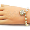 Oro Laminado Fancy Bracelet, Gold Filled Style Shell and Expandable Bead Design, with Ivory Pearl, Polished, Golden Finish, 03.341.0261.07