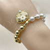 Oro Laminado Fancy Bracelet, Gold Filled Style Shell and Expandable Bead Design, with Ivory Pearl, Polished, Golden Finish, 03.341.0261.07