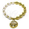 Oro Laminado Fancy Bracelet, Gold Filled Style Shell and Expandable Bead Design, with Ivory Pearl, Polished, Golden Finish, 03.341.0261.07