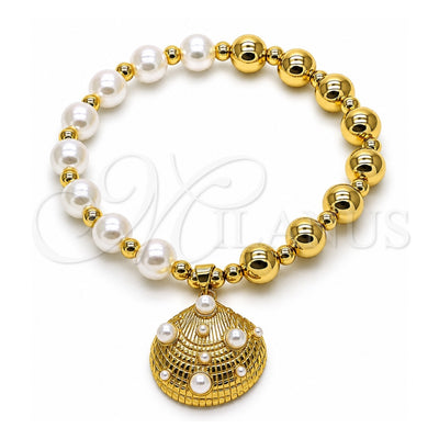 Oro Laminado Fancy Bracelet, Gold Filled Style Shell and Expandable Bead Design, with Ivory Pearl, Polished, Golden Finish, 03.341.0261.07 (08 MM Thickness, 7 Inches Length)