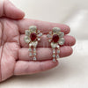 Oro Laminado Stud Earring, Gold Filled Style Cluster and Flower Design, with Garnet and White Cubic Zirconia, Polished, Golden Finish, 02.436.0001