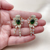 Oro Laminado Stud Earring, Gold Filled Style Cluster and Flower Design, with Green and White Cubic Zirconia, Polished, Golden Finish, 02.436.0001.1