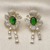 Oro Laminado Stud Earring, Gold Filled Style Cluster and Flower Design, with Green and White Cubic Zirconia, Polished, Golden Finish, 02.436.0001.1