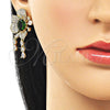 Oro Laminado Stud Earring, Gold Filled Style Cluster and Flower Design, with Green and White Cubic Zirconia, Polished, Golden Finish, 02.436.0001.1