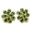 Oro Laminado Stud Earring, Gold Filled Style Flower and Teardrop Design, with Green and White Cubic Zirconia, Diamond Cutting Finish, Golden Finish, 02.436.0002