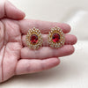 Oro Laminado Stud Earring, Gold Filled Style Cluster and Flower Design, with Garnet and White Cubic Zirconia, Polished, Golden Finish, 02.436.0003