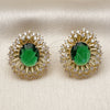 Oro Laminado Stud Earring, Gold Filled Style Cluster and Flower Design, with Green and White Cubic Zirconia, Polished, Golden Finish, 02.436.0003.1