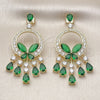 Oro Laminado Chandelier Earring, Gold Filled Style Butterfly and Teardrop Design, with Green and White Cubic Zirconia, Polished, Golden Finish, 02.436.0004
