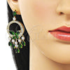Oro Laminado Chandelier Earring, Gold Filled Style Butterfly and Teardrop Design, with Green and White Cubic Zirconia, Polished, Golden Finish, 02.436.0004