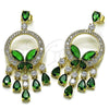 Oro Laminado Chandelier Earring, Gold Filled Style Butterfly and Teardrop Design, with Green and White Cubic Zirconia, Polished, Golden Finish, 02.436.0004