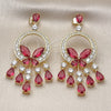 Oro Laminado Chandelier Earring, Gold Filled Style Butterfly and Teardrop Design, with Ruby and White Cubic Zirconia, Polished, Golden Finish, 02.436.0004.1
