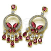 Oro Laminado Chandelier Earring, Gold Filled Style Butterfly and Teardrop Design, with Ruby and White Cubic Zirconia, Polished, Golden Finish, 02.436.0004.1