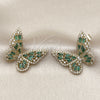 Oro Laminado Stud Earring, Gold Filled Style Butterfly and Baguette Design, with Green and White Cubic Zirconia, Polished, Golden Finish, 02.436.0005