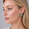 Oro Laminado Stud Earring, Gold Filled Style Butterfly and Baguette Design, with Green and White Cubic Zirconia, Polished, Golden Finish, 02.436.0005