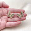 Oro Laminado Stud Earring, Gold Filled Style Butterfly and Baguette Design, with Green and White Cubic Zirconia, Polished, Golden Finish, 02.436.0005