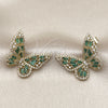 Oro Laminado Stud Earring, Gold Filled Style Butterfly and Baguette Design, with Green and White Cubic Zirconia, Polished, Golden Finish, 02.436.0005
