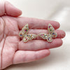 Oro Laminado Stud Earring, Gold Filled Style Butterfly and Baguette Design, with Multicolor and White Cubic Zirconia, Polished, Golden Finish, 02.436.0005.1