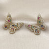 Oro Laminado Stud Earring, Gold Filled Style Butterfly and Baguette Design, with Multicolor and White Cubic Zirconia, Polished, Golden Finish, 02.436.0005.1
