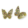 Oro Laminado Stud Earring, Gold Filled Style Butterfly and Baguette Design, with Multicolor and White Cubic Zirconia, Polished, Golden Finish, 02.436.0005.1