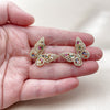 Oro Laminado Stud Earring, Gold Filled Style Butterfly and Baguette Design, with Multicolor and White Cubic Zirconia, Polished, Golden Finish, 02.436.0005.1