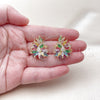 Oro Laminado Stud Earring, Gold Filled Style Flower Design, with Multicolor and White Cubic Zirconia, Polished, Golden Finish, 02.436.0006