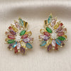Oro Laminado Stud Earring, Gold Filled Style Flower Design, with Multicolor and White Cubic Zirconia, Polished, Golden Finish, 02.436.0006