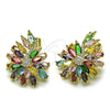 Oro Laminado Stud Earring, Gold Filled Style Flower Design, with Multicolor and White Cubic Zirconia, Polished, Golden Finish, 02.436.0006