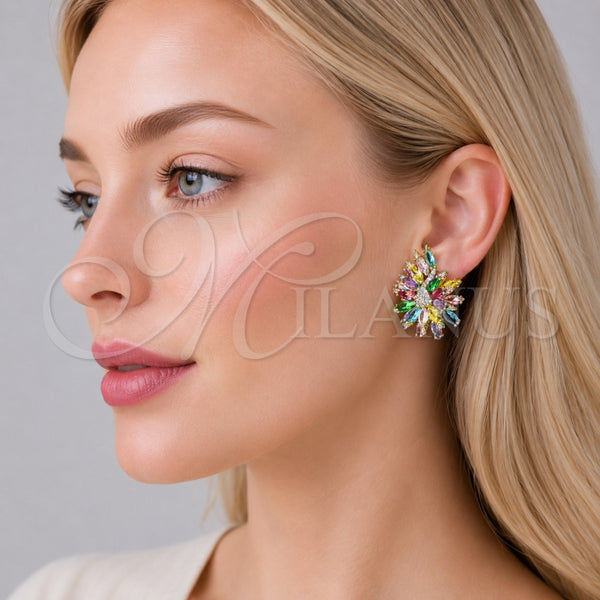 Gold Filled Ring — Stud Earring Flower Design with Multicolor and White — alternate product view — SKU 161671 | Oro Laminado anillo — Stud Earring flor diseño with Multicolor and blanco — SKU 161671