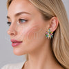 Oro Laminado Stud Earring, Gold Filled Style Flower Design, with Multicolor and White Cubic Zirconia, Polished, Golden Finish, 02.436.0006