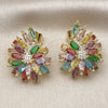 Oro Laminado Stud Earring, Gold Filled Style Flower Design, with Multicolor and White Cubic Zirconia, Polished, Golden Finish, 02.436.0006
