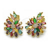 Oro Laminado Stud Earring, Gold Filled Style Flower Design, with Multicolor and White Cubic Zirconia, Polished, Golden Finish, 02.436.0006