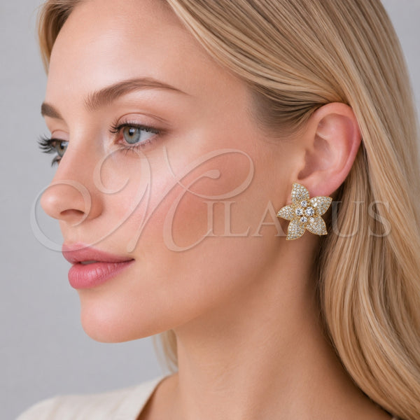 Gold Filled Ring — Stud Earring Flower Design with White Cubic Zirconia — alternate product view — SKU 161672 | Oro Laminado anillo — Stud Earring flor diseño with blanco Cubic Zirconia — SKU 161672