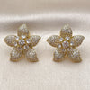 Oro Laminado Stud Earring, Gold Filled Style Flower Design, with White Cubic Zirconia and White Micro Pave, Polished, Golden Finish, 02.436.0007