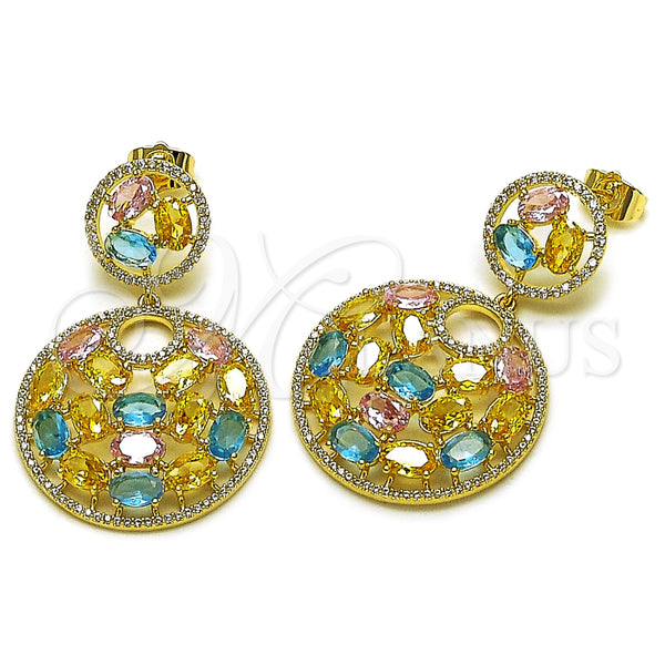 Oro Laminado Stud Earring, Gold Filled Style with Multicolor Cubic Zirconia and White Micro Pave, Polished, Golden Finish, 02.436.0009