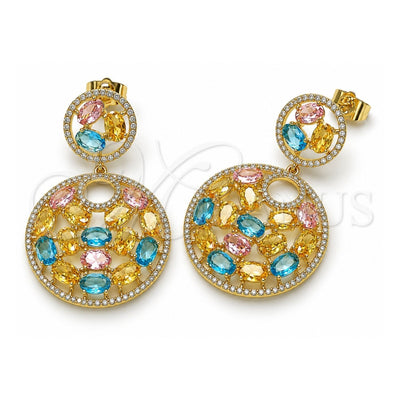 Oro Laminado Stud Earring, Gold Filled Style with Multicolor Cubic Zirconia and White Micro Pave, Polished, Golden Finish, 02.436.0009