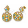 Oro Laminado Stud Earring, Gold Filled Style with Multicolor Cubic Zirconia and White Micro Pave, Polished, Golden Finish, 02.436.0009