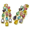 Oro Laminado Stud Earring, Gold Filled Style Teardrop Design, with Multicolor Cubic Zirconia and White Micro Pave, Polished, Golden Finish, 02.436.0011