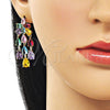 Oro Laminado Stud Earring, Gold Filled Style Teardrop Design, with Multicolor Cubic Zirconia and White Micro Pave, Polished, Golden Finish, 02.436.0011