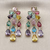 Oro Laminado Stud Earring, Gold Filled Style Teardrop Design, with Multicolor Cubic Zirconia and White Micro Pave, Polished, Golden Finish, 02.436.0011