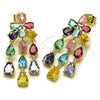 Oro Laminado Stud Earring, Gold Filled Style Teardrop Design, with Multicolor Cubic Zirconia and White Micro Pave, Polished, Golden Finish, 02.436.0011