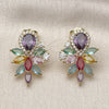Oro Laminado Stud Earring, Gold Filled Style Teardrop and Cluster Design, with Multicolor Cubic Zirconia and White Micro Pave, Polished, Golden Finish, 02.436.0012