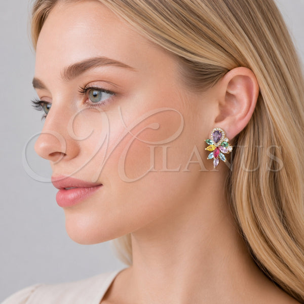 Gold Filled Ring — Stud Earring Teardrop and Cluster Design with Multicolor — alternate product view — SKU 161677 | Oro Laminado anillo — Stud Earring Teardrop and Cluster diseño with Multicolor — SKU 161677