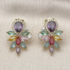 Oro Laminado Stud Earring, Gold Filled Style Teardrop and Cluster Design, with Multicolor Cubic Zirconia and White Micro Pave, Polished, Golden Finish, 02.436.0012
