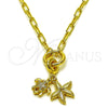 Oro Laminado Fancy Necklace, Gold Filled Style Turtle and Star Design, with White Micro Pave, Polished, Golden Finish, 04.341.0243.20
