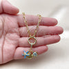 Oro Laminado Fancy Necklace, Gold Filled Style Shell and Star Design, with White Cubic Zirconia and Turquoise Micro Pave, Turquoise Enamel Finish, Golden Finish, 04.341.0244.20