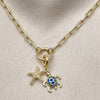Oro Laminado Fancy Necklace, Gold Filled Style Turtle and Star Design, Blue Enamel Finish, Golden Finish, 04.341.0245.20