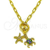 Oro Laminado Fancy Necklace, Gold Filled Style Turtle and Star Design, Blue Enamel Finish, Golden Finish, 04.341.0245.20