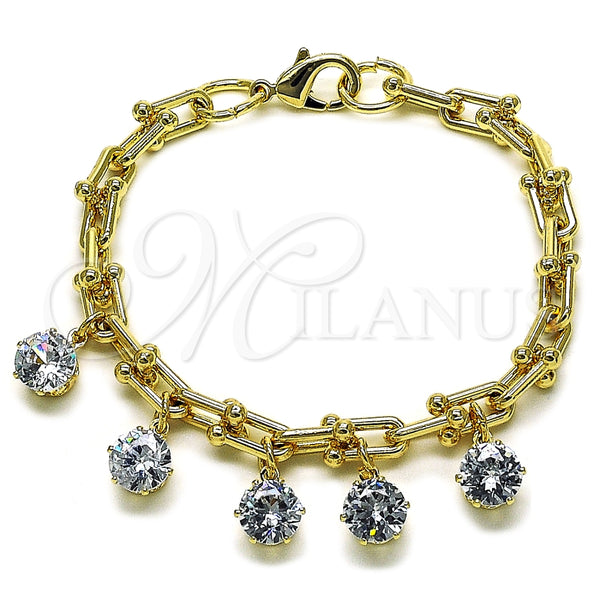 Oro Laminado Charm Bracelet, Gold Filled Style with White Cubic Zirconia, Polished, Golden Finish, 03.331.0329.07